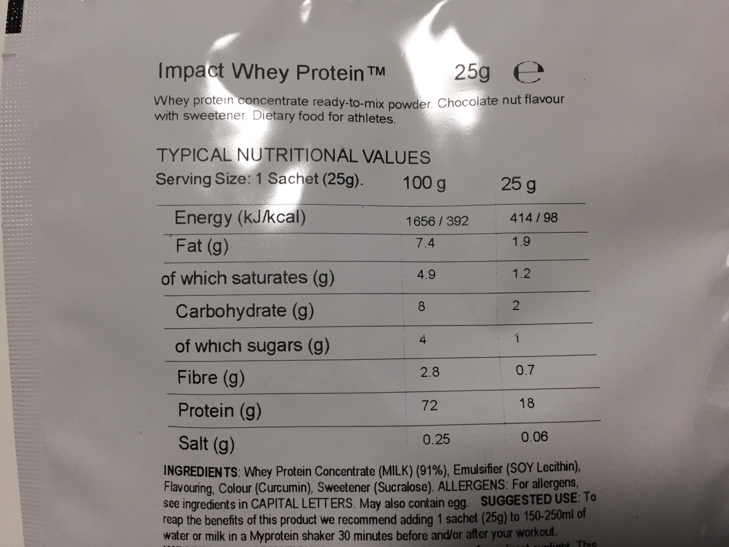 Chocolate Nut(チョコレートナッツ味)の成分表
