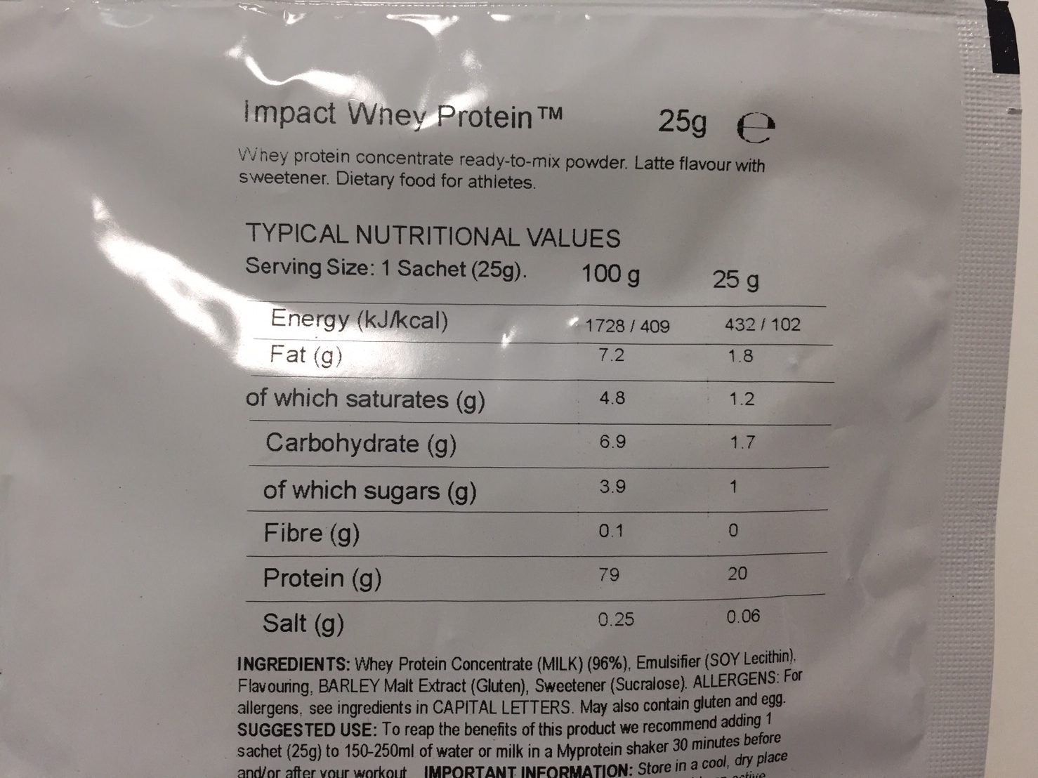 Latte(ラテ味)の成分表