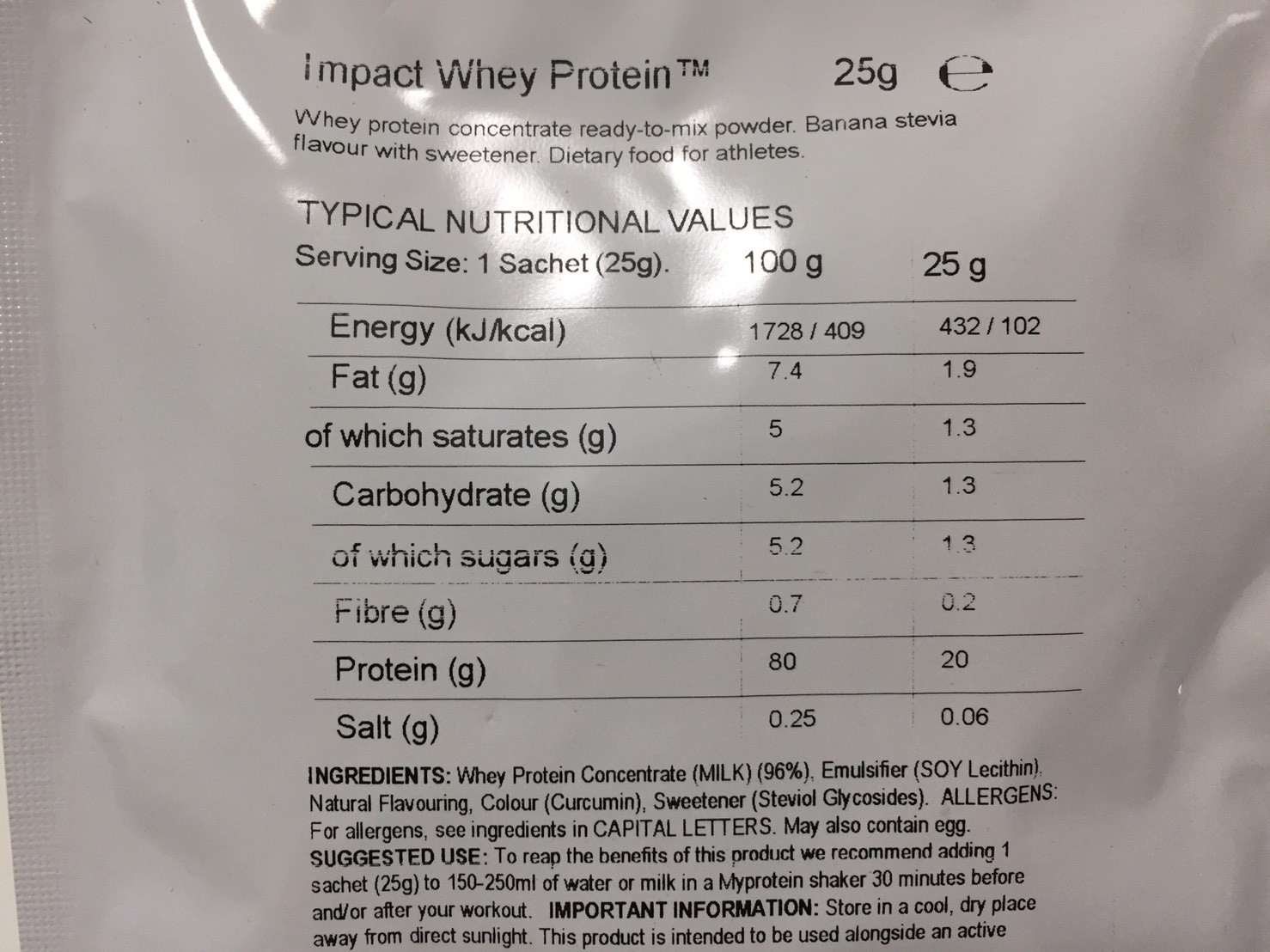 Banana Stevia Flavour(バナナステビア味)の成分表