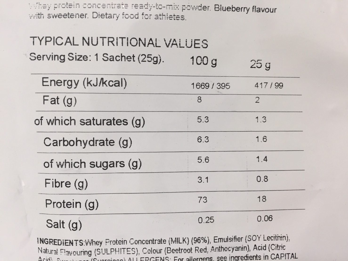 Blueberry Flavour(ブルーベリー味)の成分表