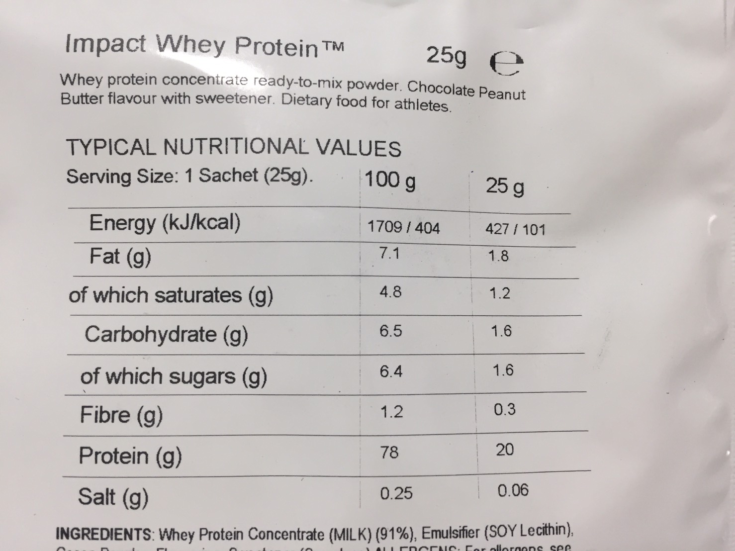 Chocolate Peanut Butter Flavour(チョコレートピーナッツバター味)の成分表