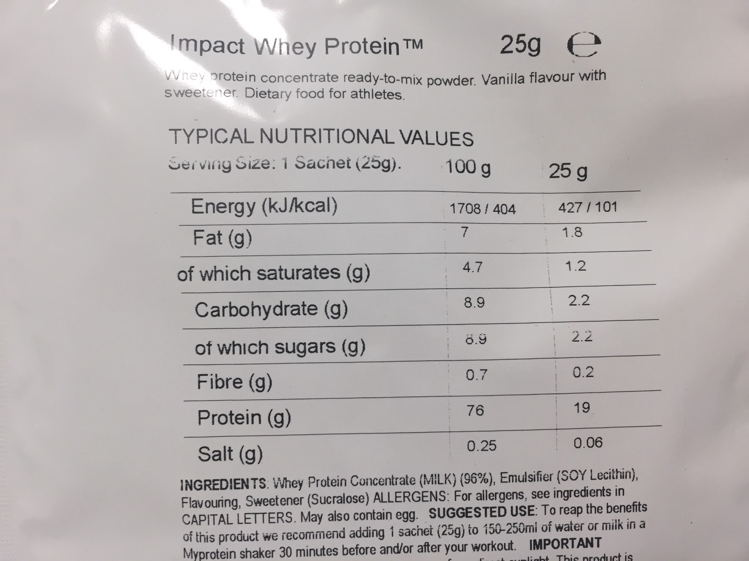 Vanilla Flavour(バニラ味)の成分表