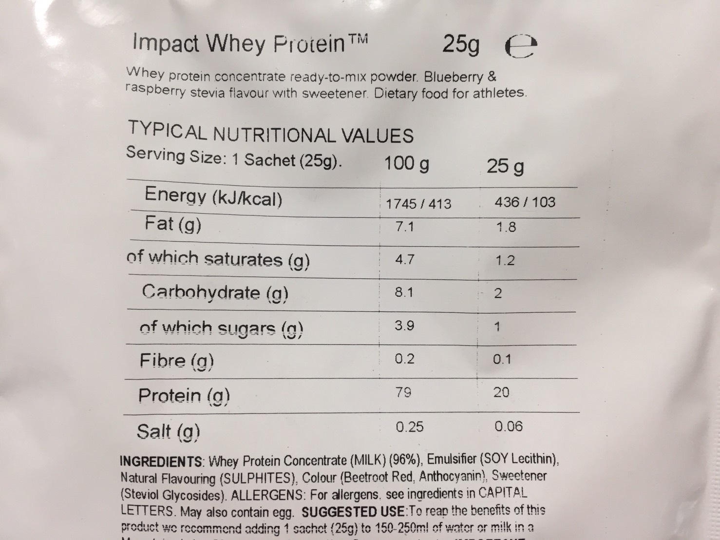 Blueberry & Raspberry Stevia Flavour(ブルーベリー&ラズベリー ステビア味)の成分表
