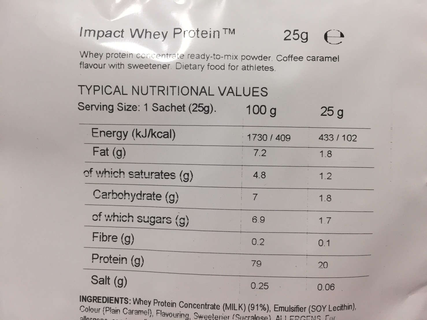 Coffee Caramel Flavour(コーヒーキャラメル味)の成分表