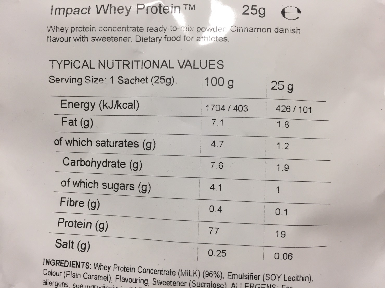Cinnamon Danish Flavour(シナモンデニッシュ味)の成分表