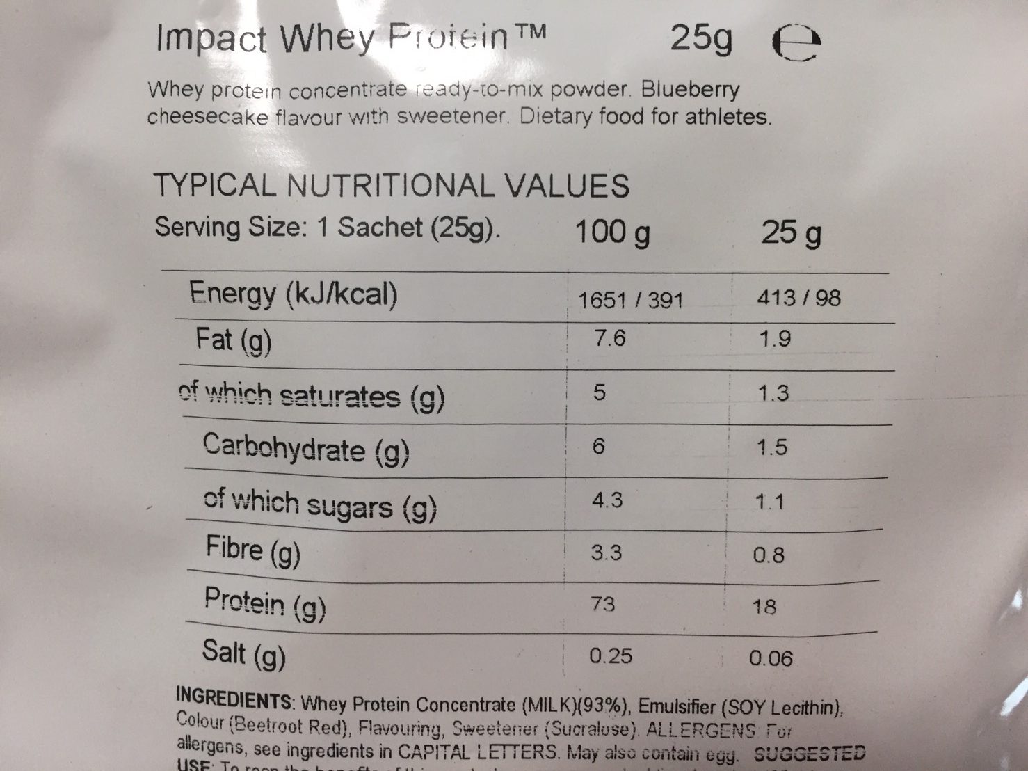 Blueberry Cheesecake Flavour(ブルーベリーチーズケーキ味)の成分表