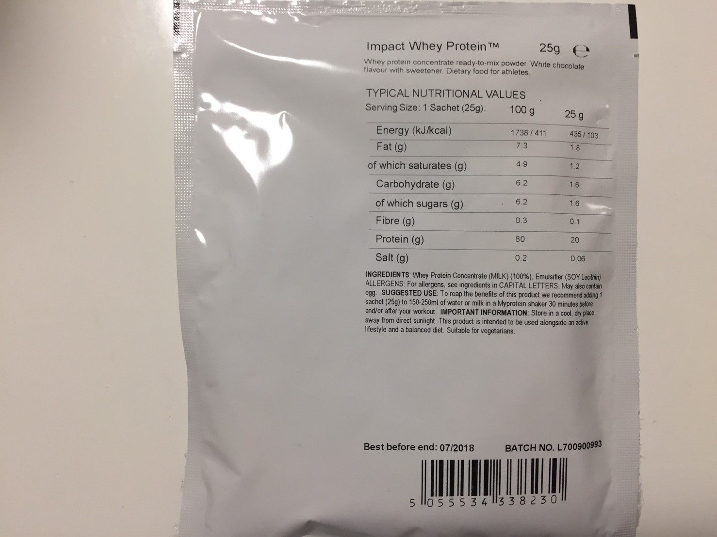 White Chocolate(ホワイトチョコレート味)の成分表