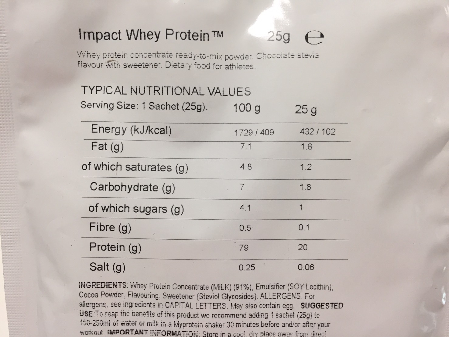 Chocolate Stevia Flavour(チョコレートステビア味)の成分表