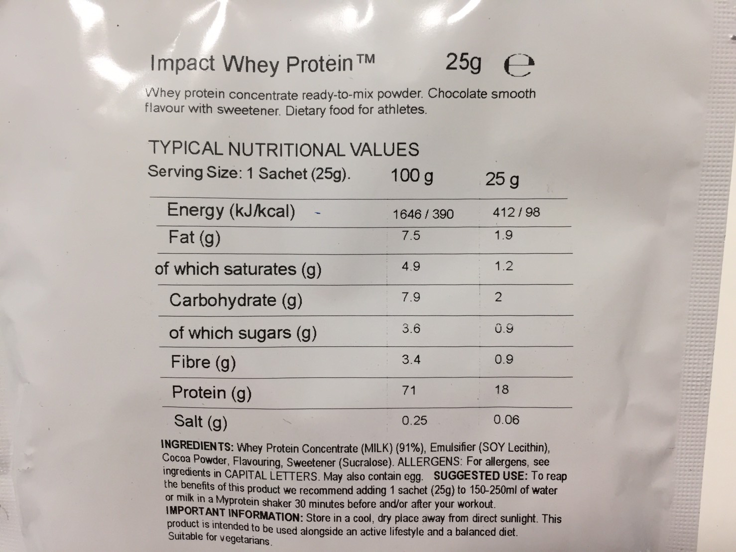 Chocolate Smooth Flavour(チョコレートスムース味)の成分表