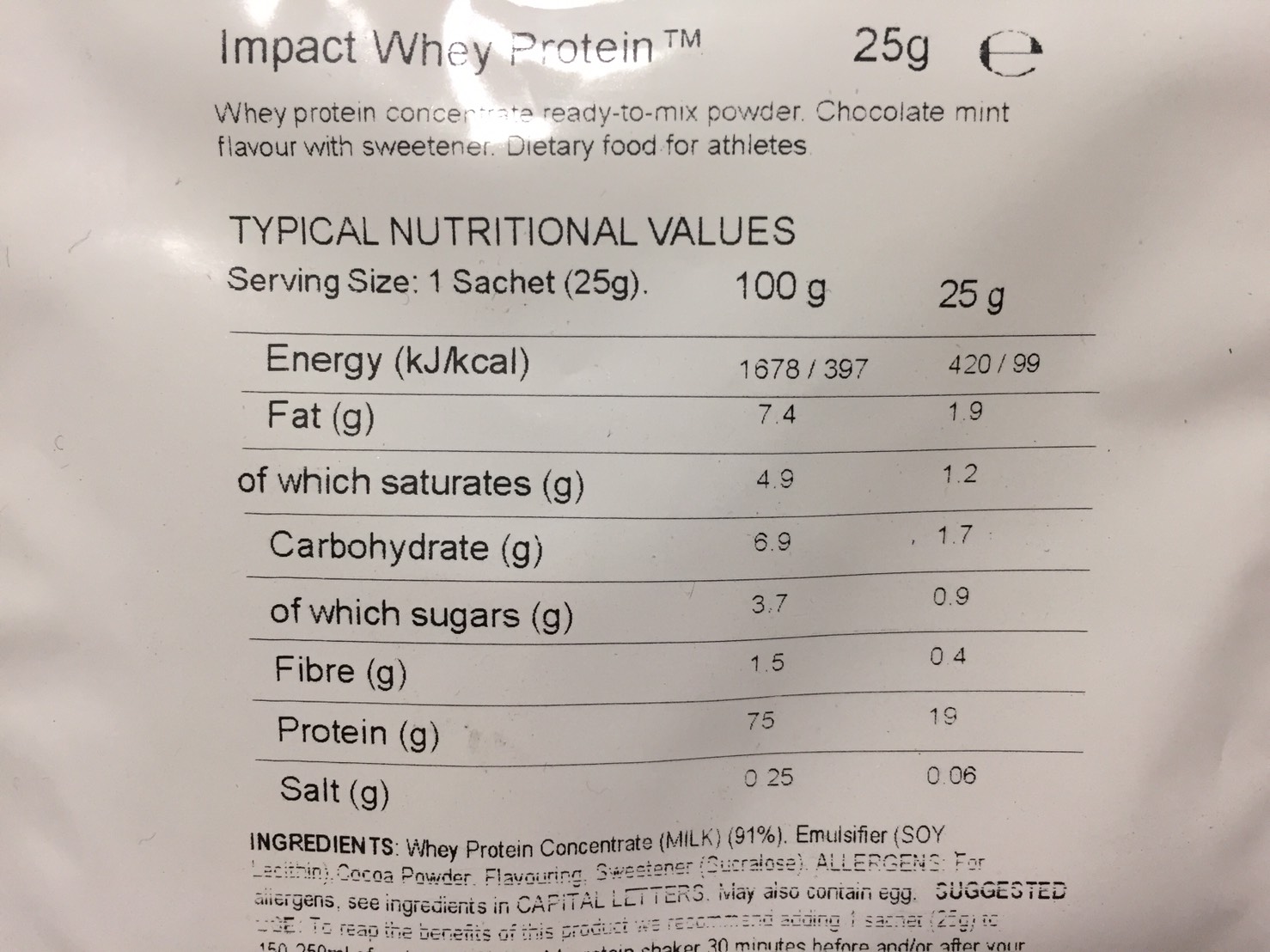 Chocolate Mint Flavour(チョコレートミント味)の成分表
