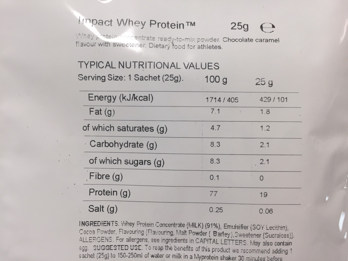 Chocolate Caramel Flavour(チョコレートキャラメル味)の成分表