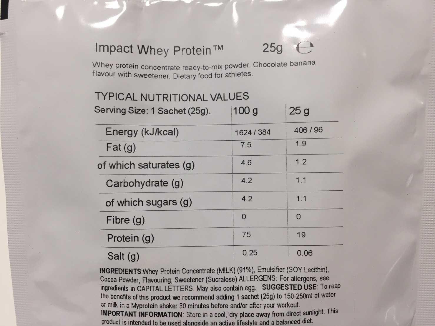 Chocolate Banana Flavour(チョコレートバナナ味)の成分表