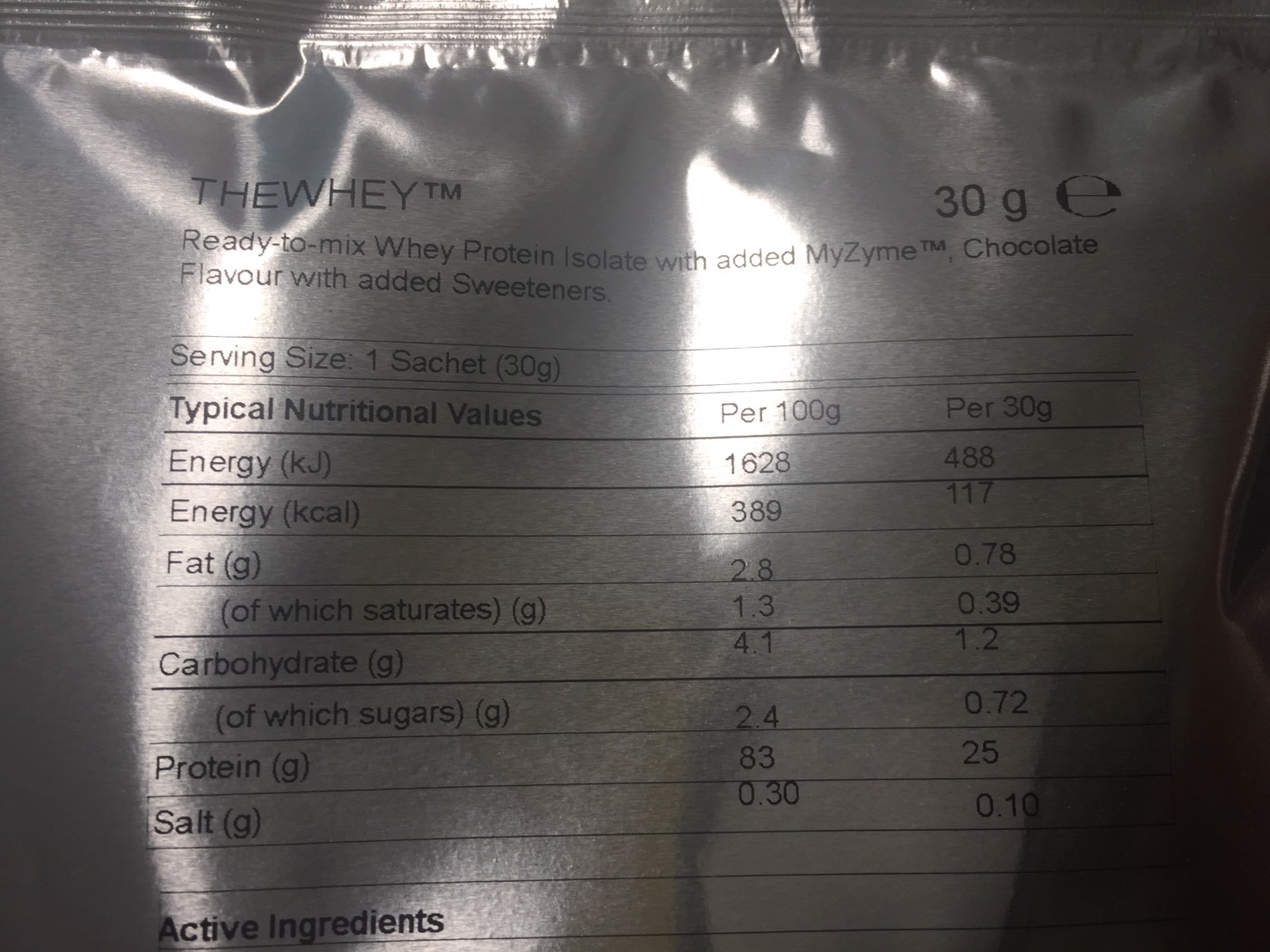 マイプロテイン「THEWHEY」チョコレート味の成分表