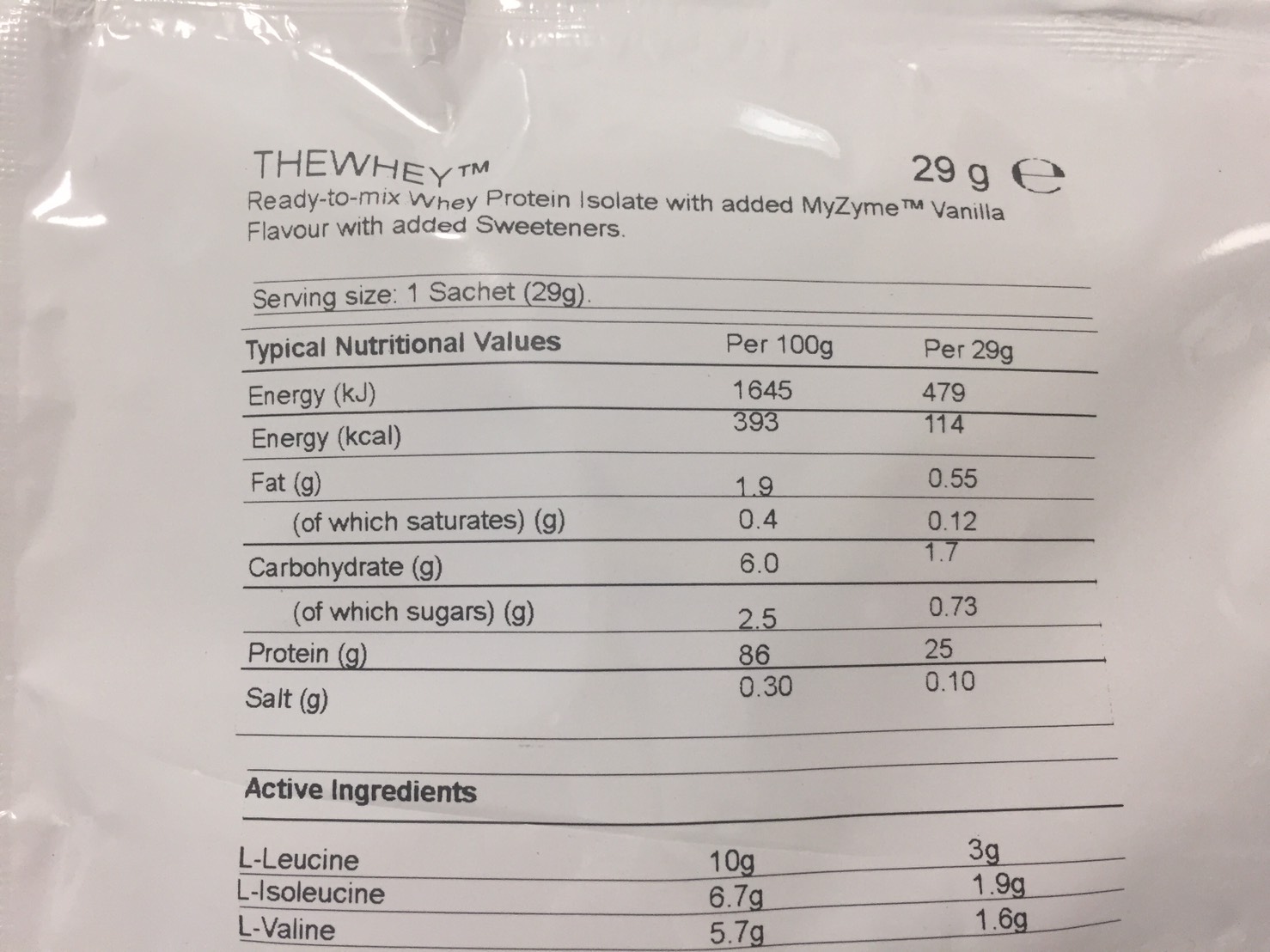 マイプロテイン「THEWHEY」バニラ味の成分表