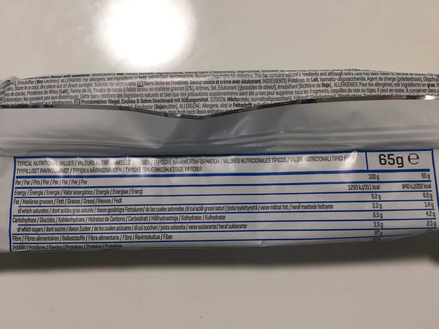 MY BAR ZERO(マイバー・ゼロ)クッキー&クリーム味の成分表