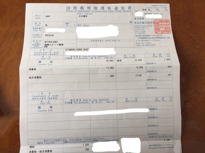国際郵便物課税通知書