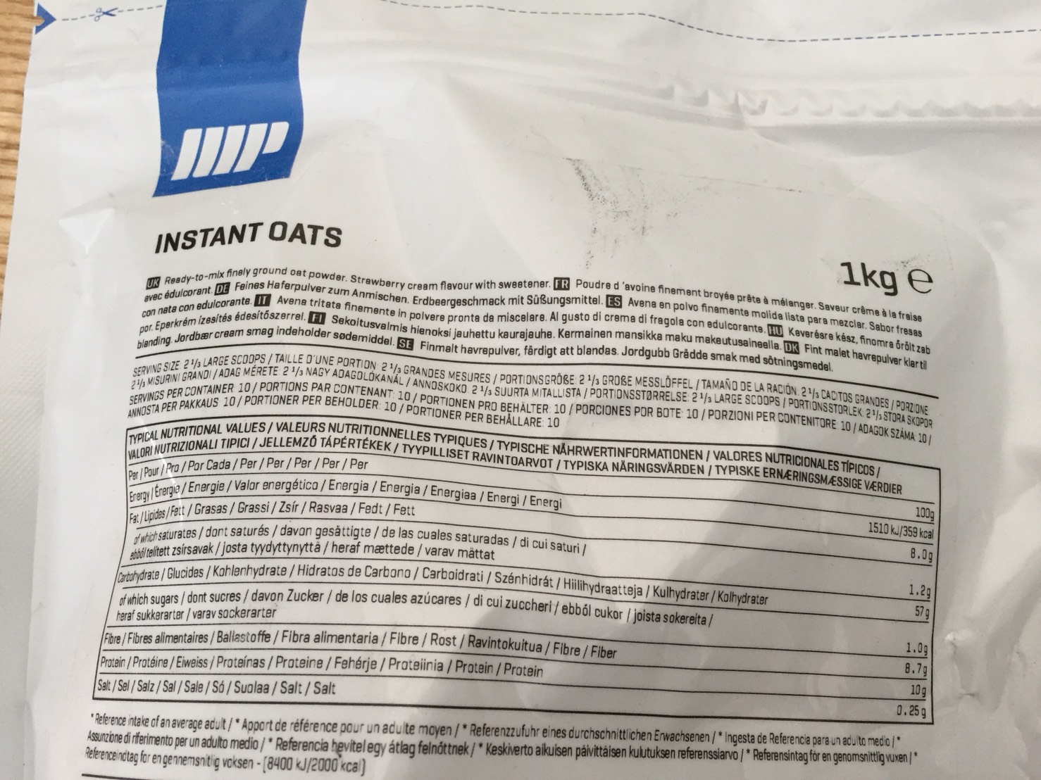 INSTANT OATS(インスタントオーツ)STRAWBERRY CREAM FLAVOUR(ストロベリークリーム味)の成分表