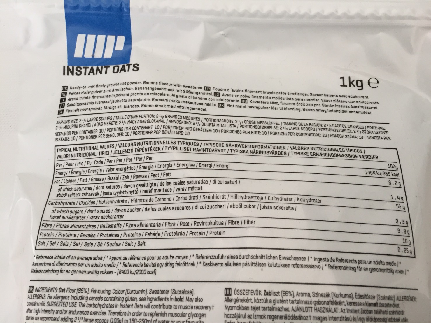 INSTANT OATS(インスタントオーツ)BANANA FLAVOUR(バナナ味)の成分表