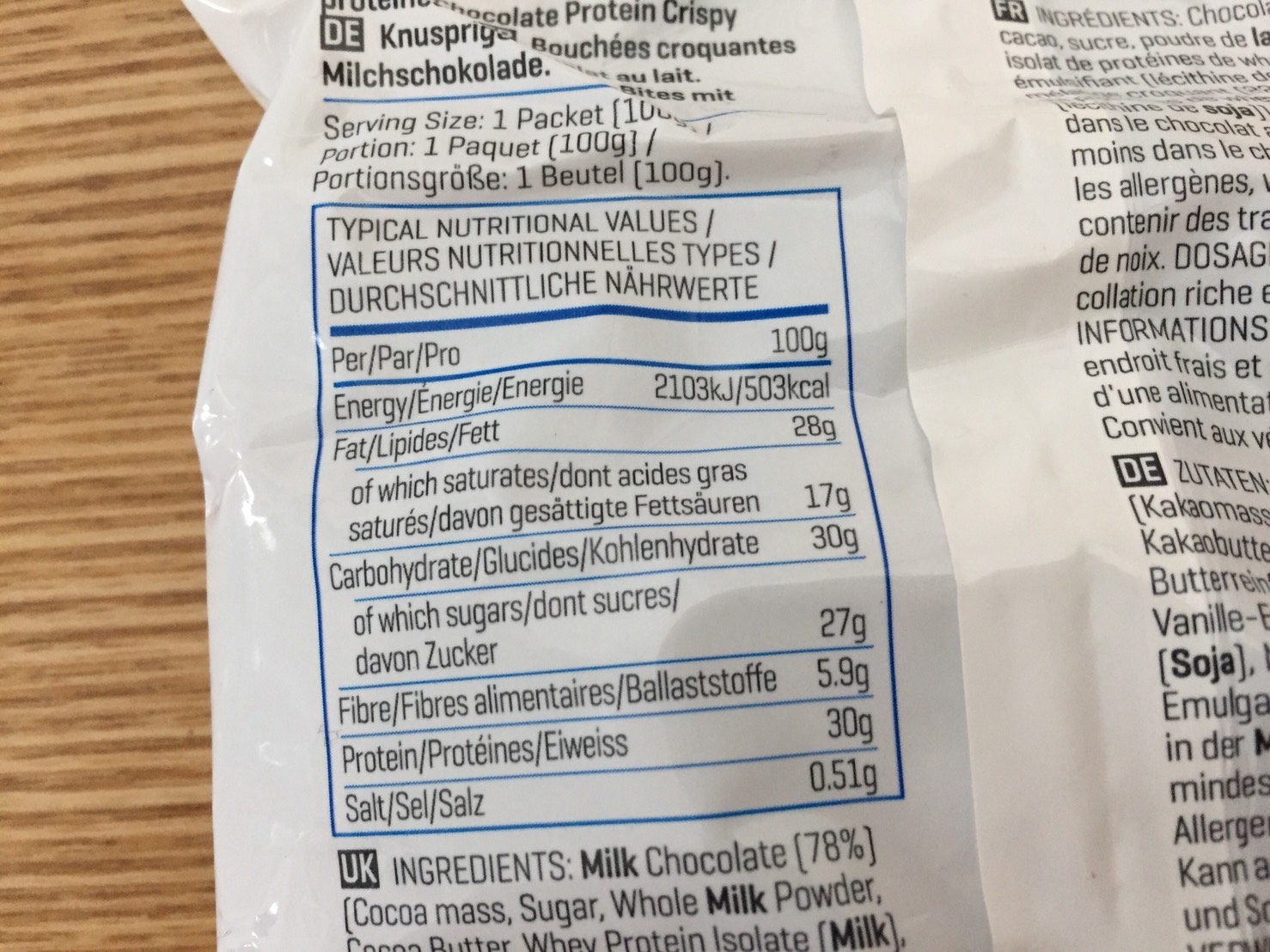 ミルクチョコレート味の成分表