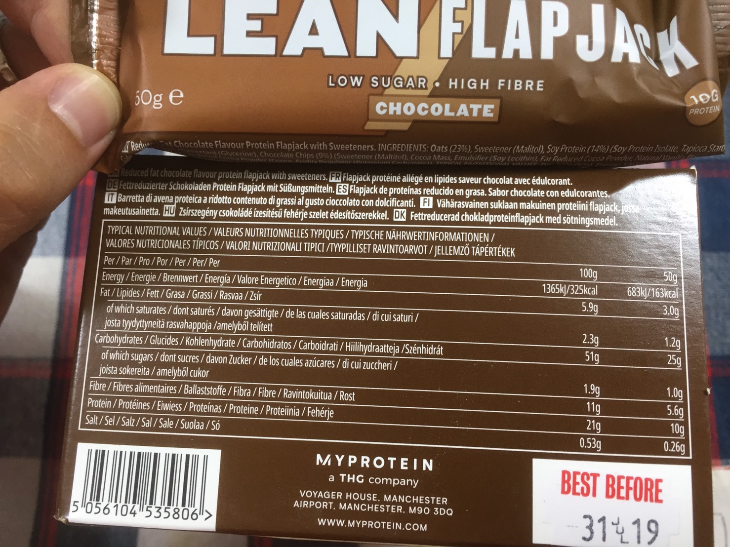 リーンフラップジャック「チョコレート味」の成分表