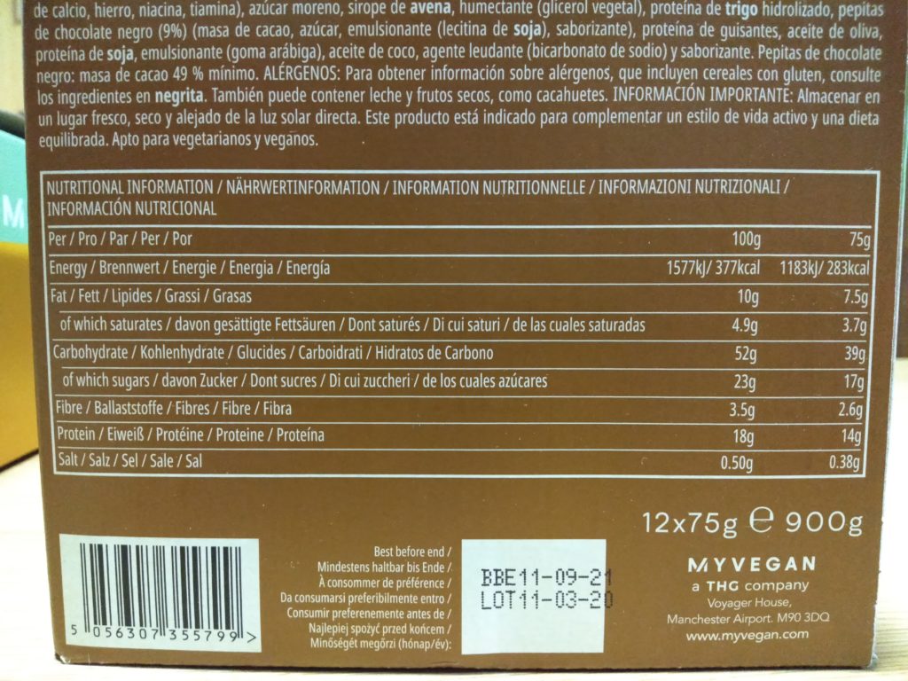 チョコチップ味の成分表