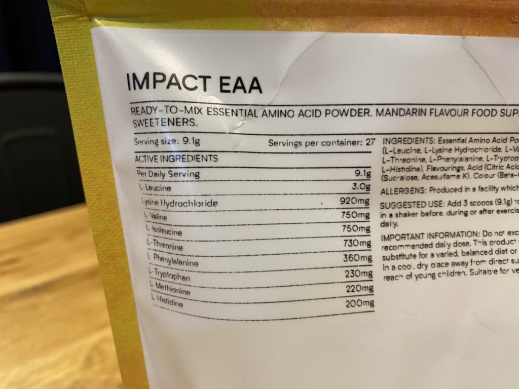 Impact EAA：マンダリン味の成分表