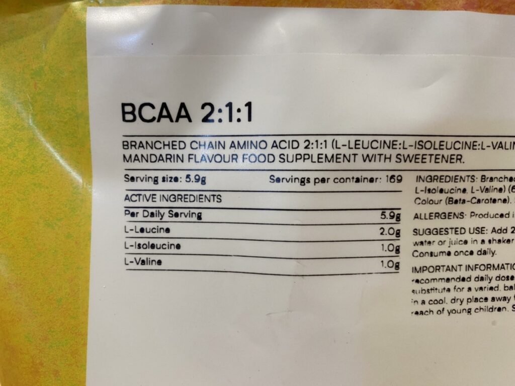 BCAA2:1:1：マンダリン味の成分表