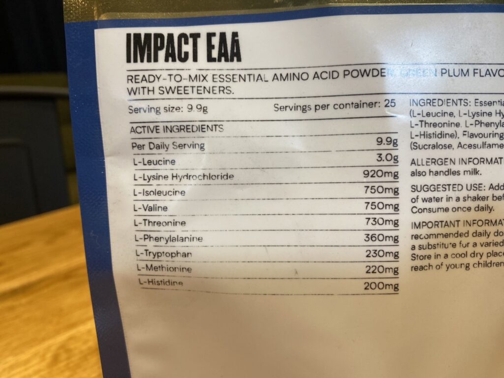 Impact EAA：梅味の成分表